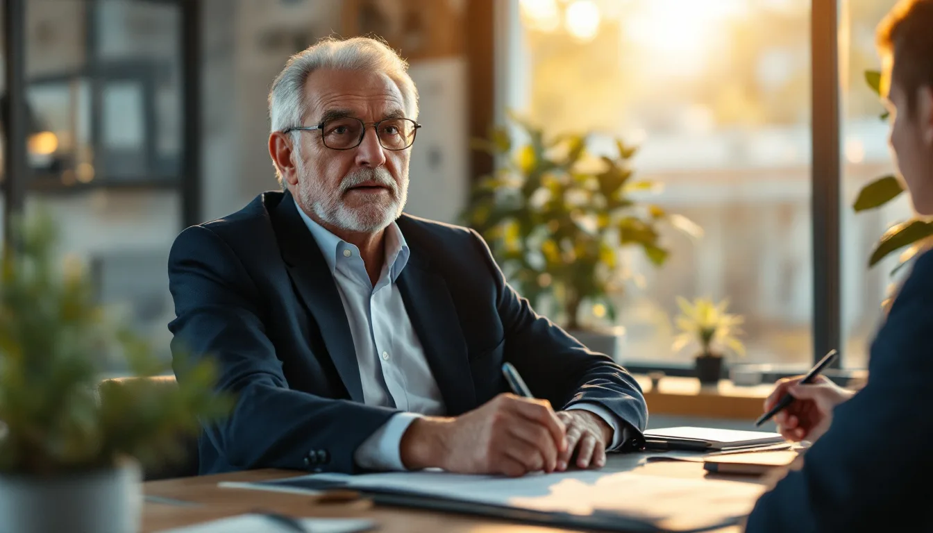 A senior business broker in conversation with a business owner