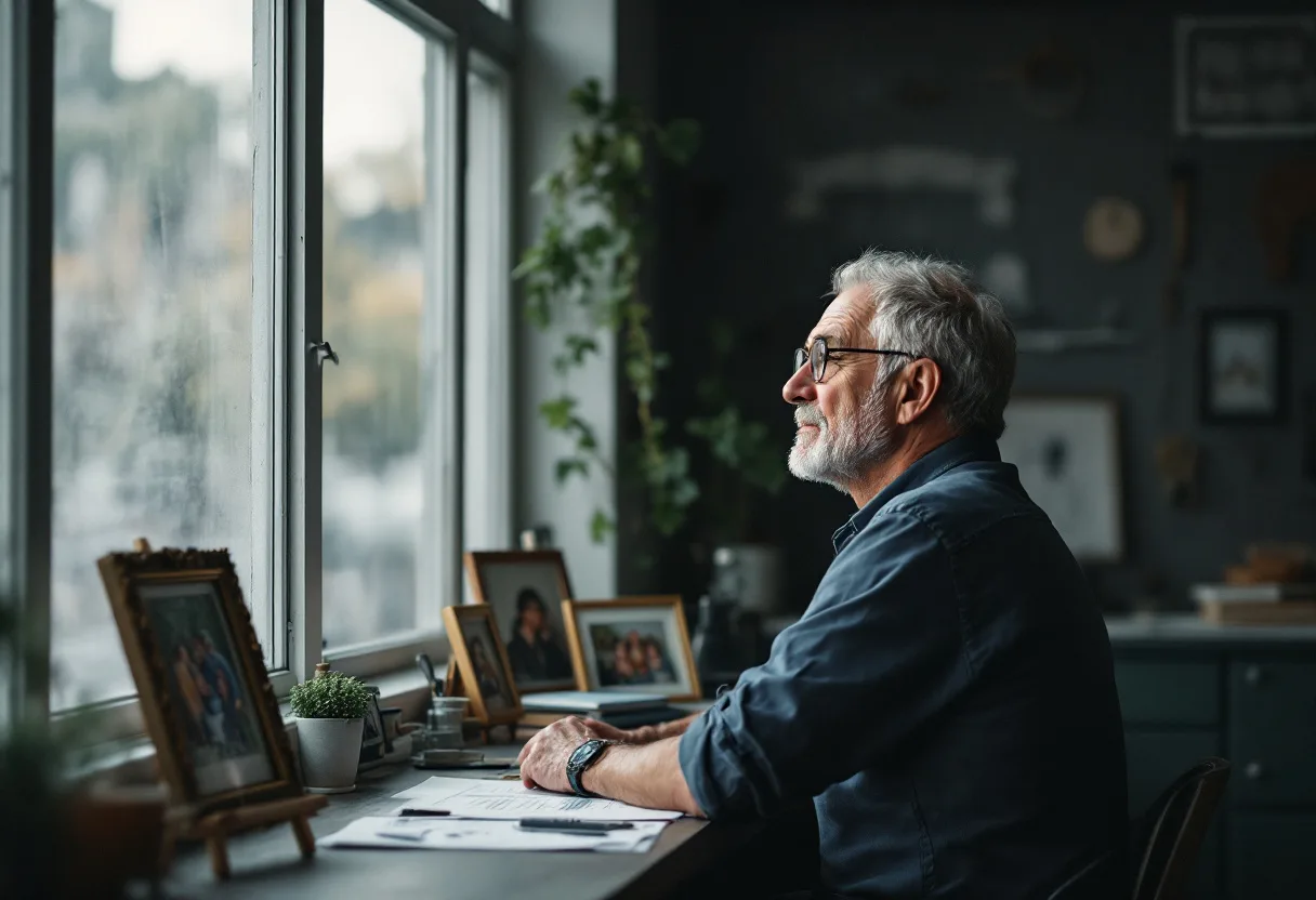 A business owner thinking about the future in his office