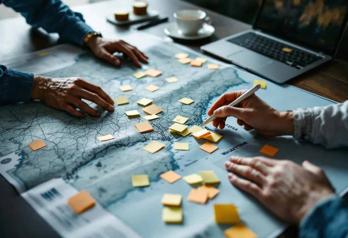 A buyer planning an acquisition search over a regional map